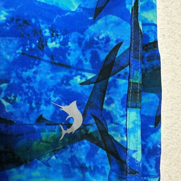 Reel Legends Fish Blue Swim Boardshorts Retro Causal Beach Size 44 - Picture 12 of 12